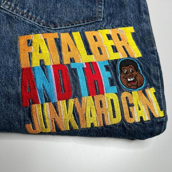 Platinum FUBU Fat Albert Jeans W36 L32 Denim Embroidered Junkyard Hip Hop Y2K - Picture 12 of 15